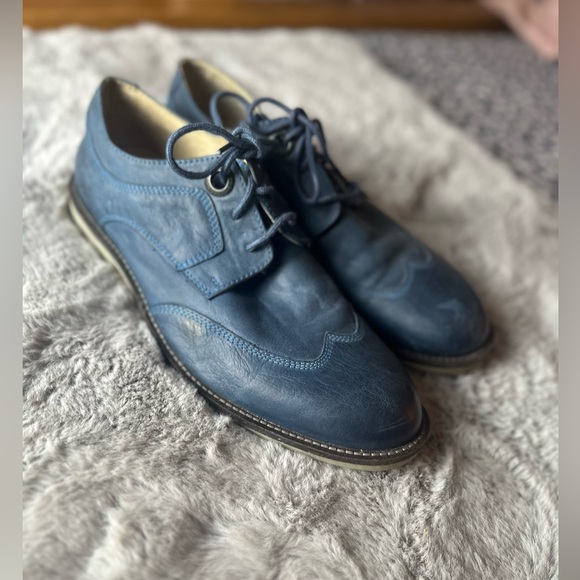 Kicker’s Light Blue Leather Stitching Men’s Lace Up Oxford Shoes Size 10 *Flaw* - Picture 1 of 15